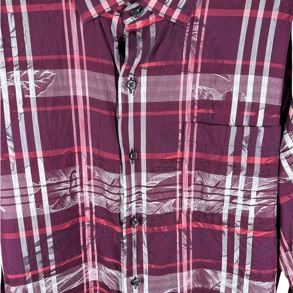 TOMMY Bahama Mens Sz L Holiday Hulu Plaid L/S Rum Berry Silk Blend Shirt - Picture 2 of 8